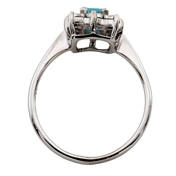 9ct White Gold Blue Topaz / Diamond Cluster Ring size S